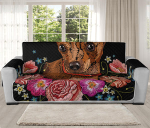 Embroidery Chihuahua And Flower Print Oversized Sofa Protector