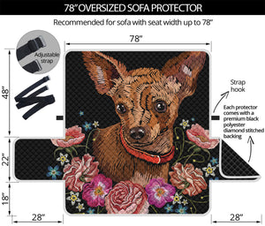 Embroidery Chihuahua And Flower Print Oversized Sofa Protector