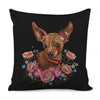 Embroidery Chihuahua And Flower Print Pillow Cover