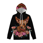 Embroidery Chihuahua And Flower Print Pullover Hoodie