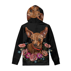 Embroidery Chihuahua And Flower Print Pullover Hoodie