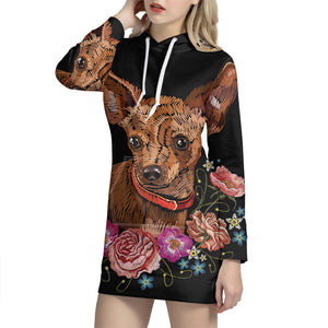 Embroidery Chihuahua And Flower Print Pullover Hoodie Dress