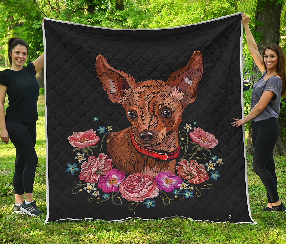 Embroidery Chihuahua And Flower Print Quilt