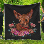 Embroidery Chihuahua And Flower Print Quilt