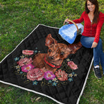 Embroidery Chihuahua And Flower Print Quilt