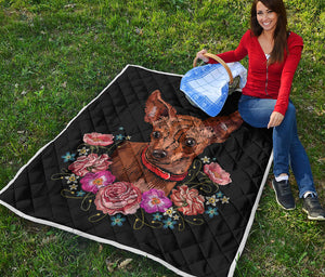 Embroidery Chihuahua And Flower Print Quilt