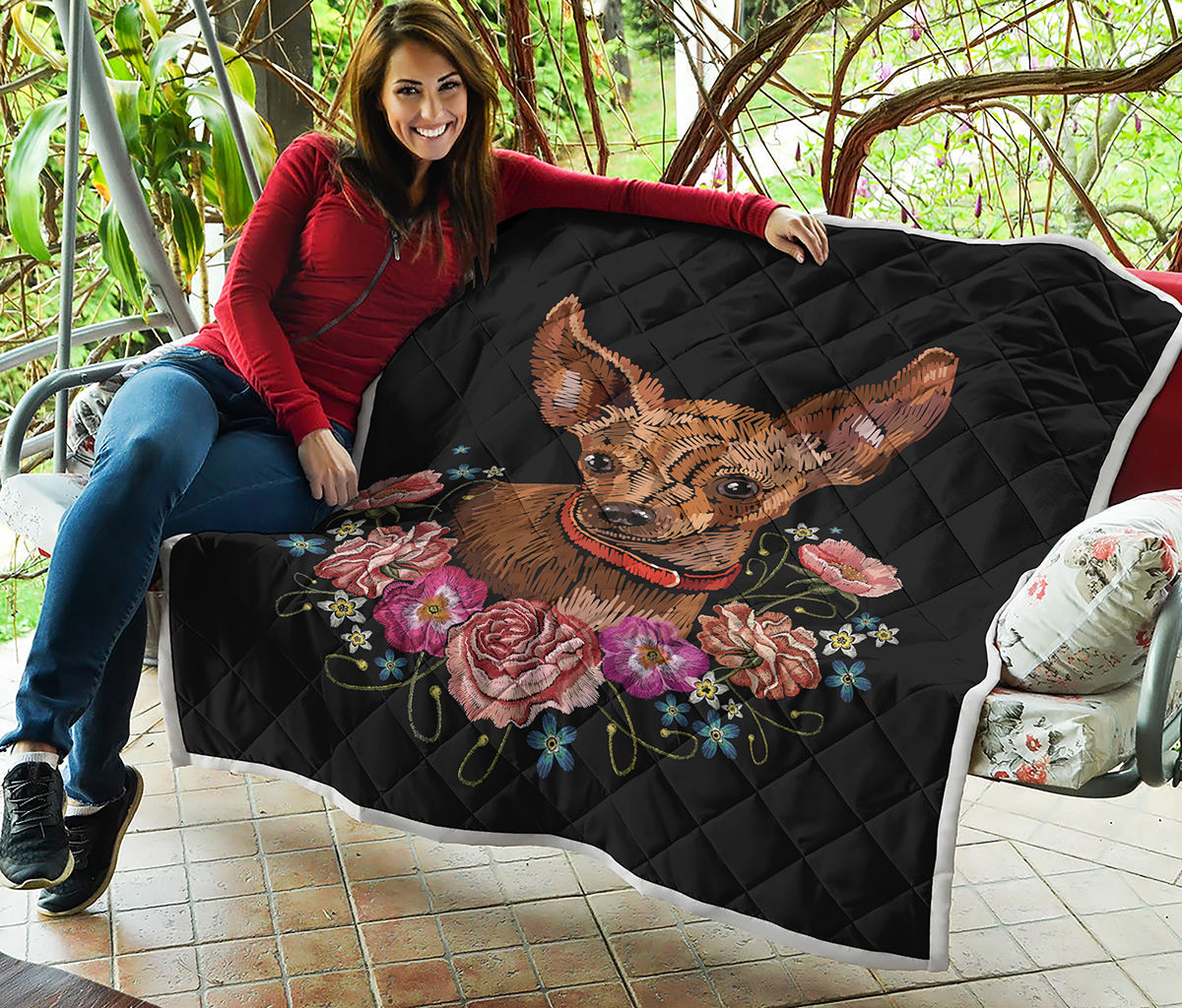 Embroidery Chihuahua And Flower Print Quilt