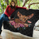 Embroidery Chihuahua And Flower Print Quilt