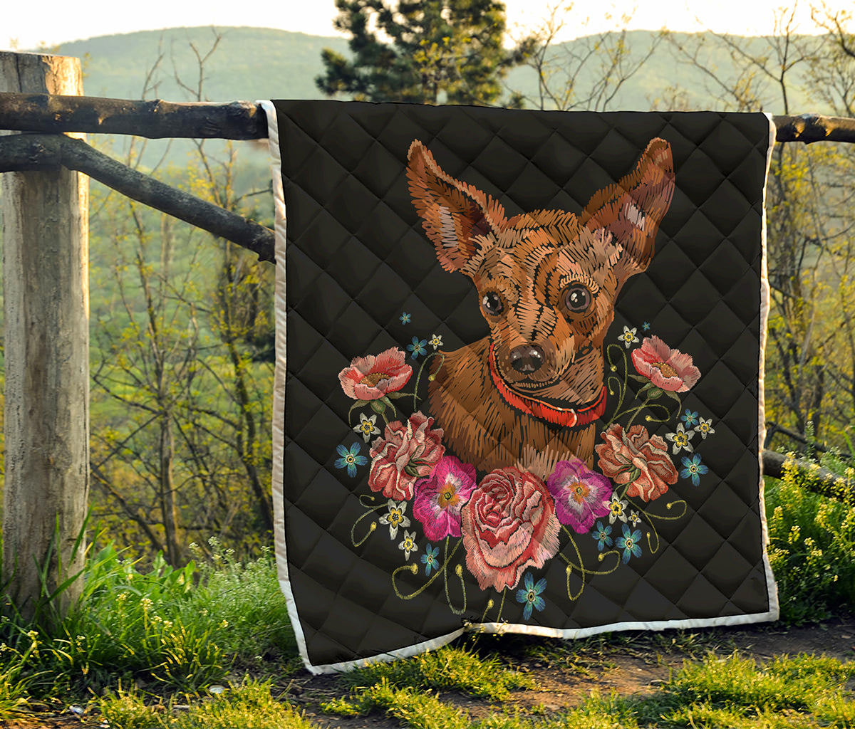 Embroidery Chihuahua And Flower Print Quilt