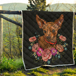 Embroidery Chihuahua And Flower Print Quilt