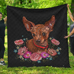 Embroidery Chihuahua And Flower Print Quilt