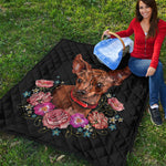 Embroidery Chihuahua And Flower Print Quilt