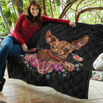 Embroidery Chihuahua And Flower Print Quilt