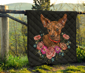 Embroidery Chihuahua And Flower Print Quilt