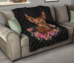 Embroidery Chihuahua And Flower Print Quilt