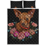 Embroidery Chihuahua And Flower Print Quilt Bed Set