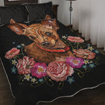 Embroidery Chihuahua And Flower Print Quilt Bed Set