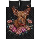 Embroidery Chihuahua And Flower Print Quilt Bed Set