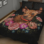 Embroidery Chihuahua And Flower Print Quilt Bed Set