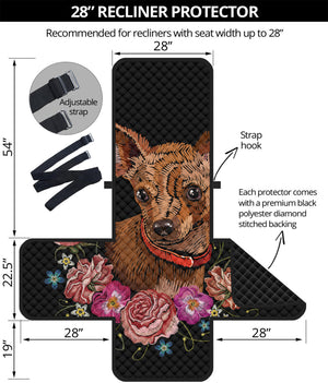 Embroidery Chihuahua And Flower Print Recliner Protector