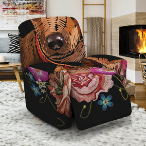 Embroidery Chihuahua And Flower Print Recliner Slipcover