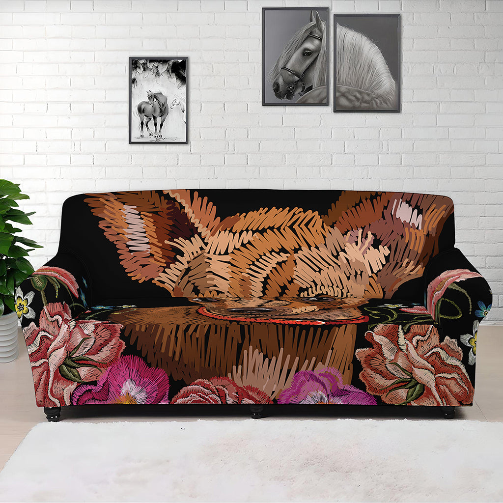 Embroidery Chihuahua And Flower Print Sofa Cover