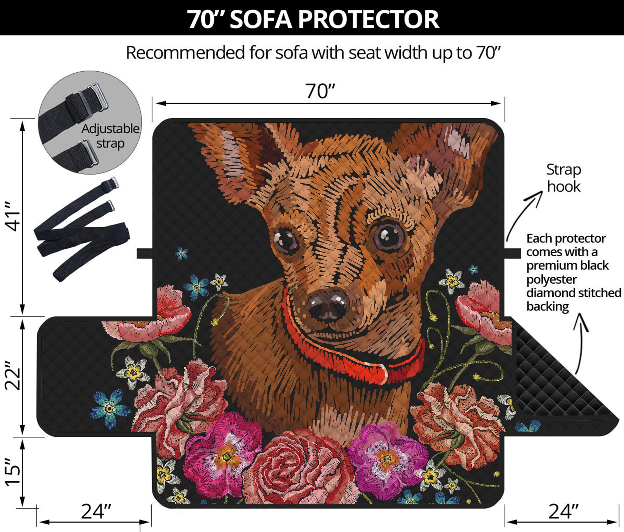 Embroidery Chihuahua And Flower Print Sofa Protector