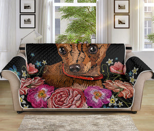 Embroidery Chihuahua And Flower Print Sofa Protector