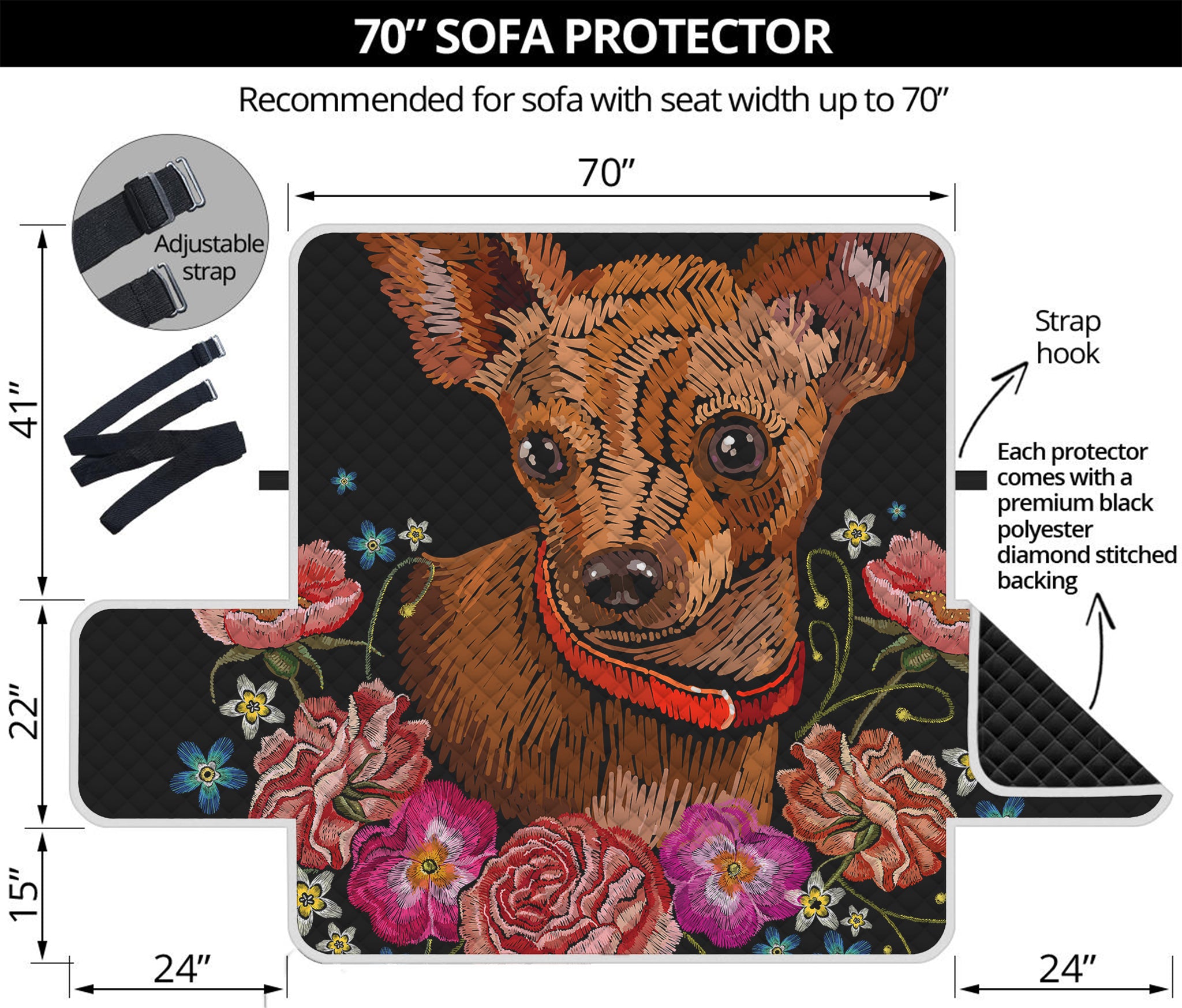 Embroidery Chihuahua And Flower Print Sofa Protector