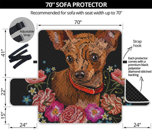 Embroidery Chihuahua And Flower Print Sofa Protector