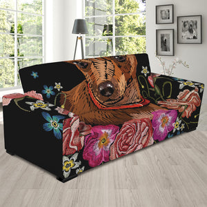 Embroidery Chihuahua And Flower Print Sofa Slipcover