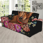 Embroidery Chihuahua And Flower Print Sofa Slipcover