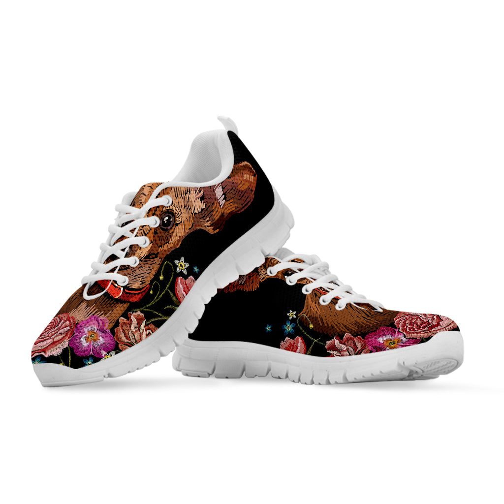 Embroidery Chihuahua And Flower Print White Sneakers