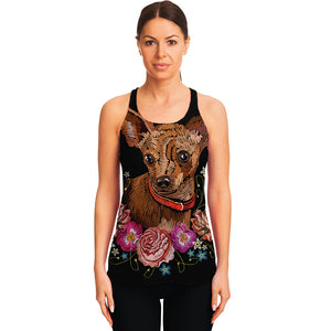 Embroidery Chihuahua And Flower Print Women's Racerback Tank Top