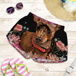 Embroidery Chihuahua And Flower Print Women's Shorts