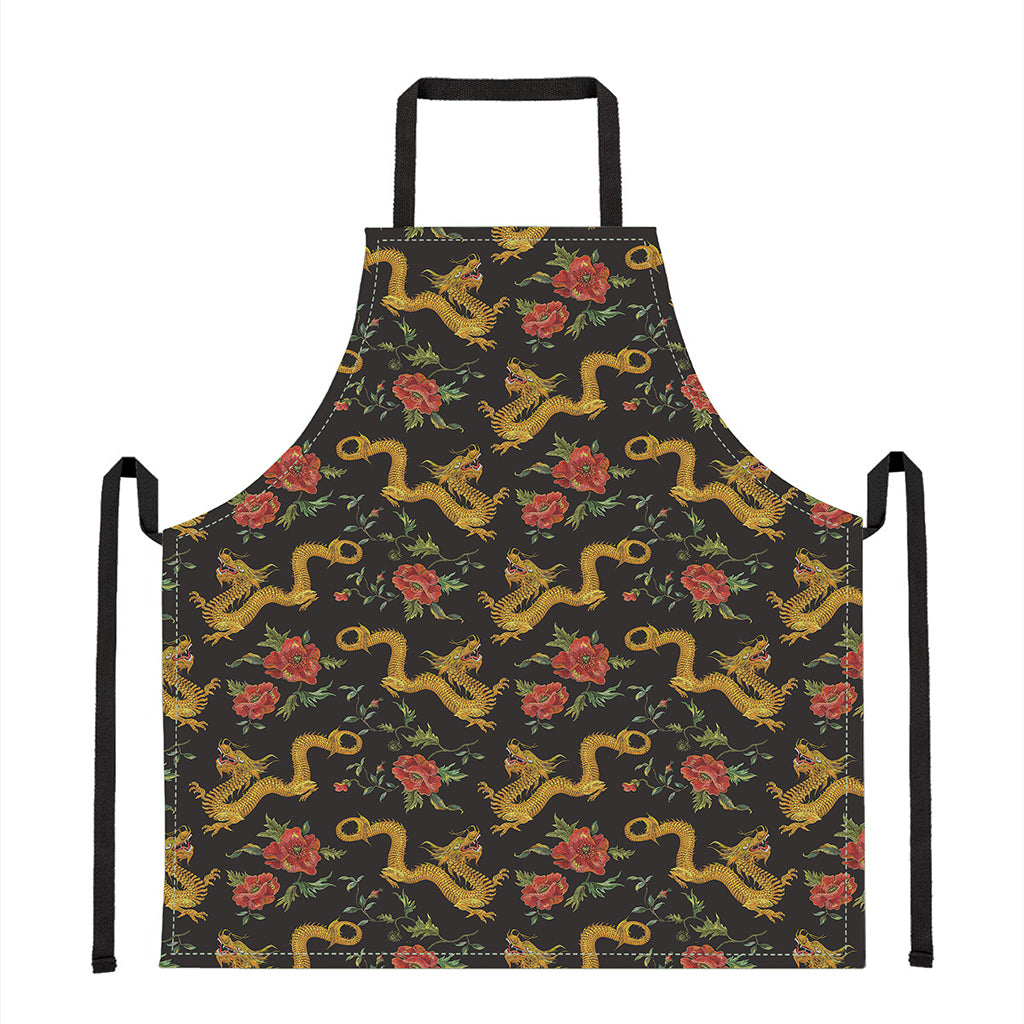 Embroidery Chinese Dragon Pattern Print Apron