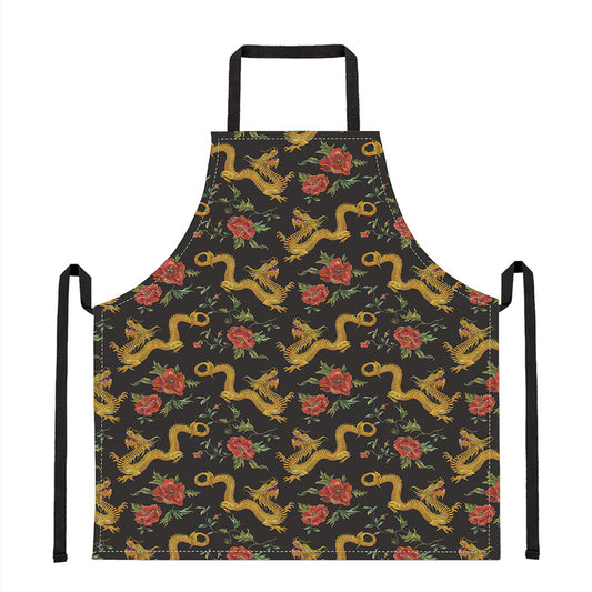 Embroidery Chinese Dragon Pattern Print Apron