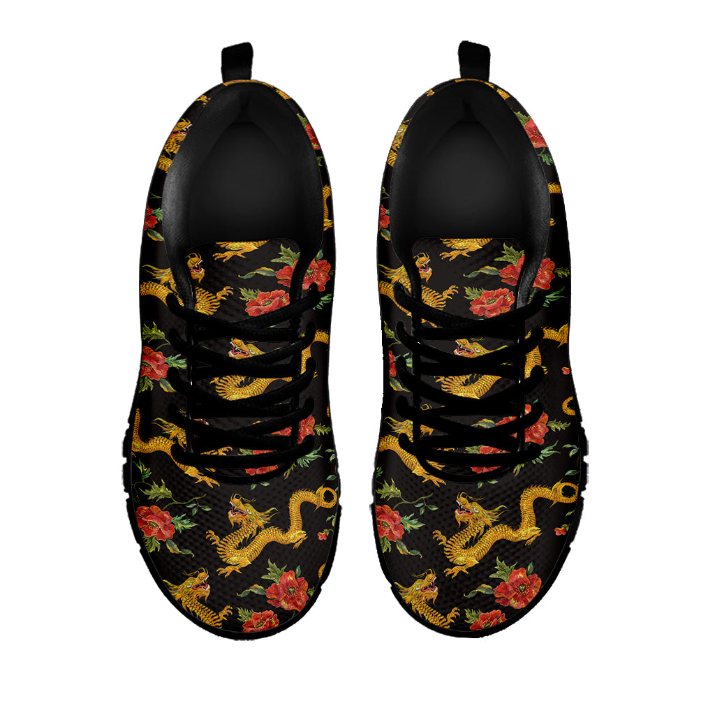 Embroidery Chinese Dragon Pattern Print Black Sneakers