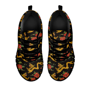 Embroidery Chinese Dragon Pattern Print Black Sneakers