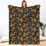 Embroidery Chinese Dragon Pattern Print Blanket