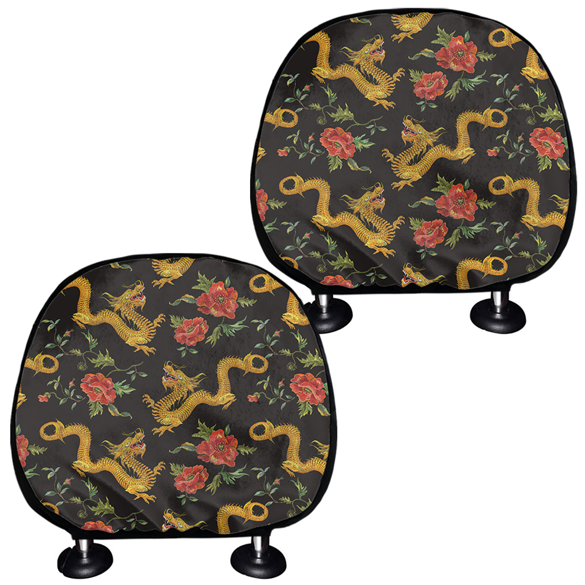 Embroidery Chinese Dragon Pattern Print Car Headrest Covers