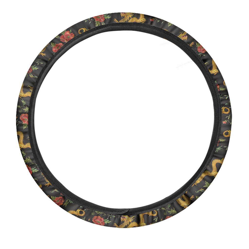 Embroidery Chinese Dragon Pattern Print Car Steering Wheel Cover