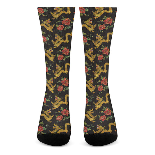 Embroidery Chinese Dragon Pattern Print Crew Socks
