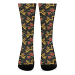 Embroidery Chinese Dragon Pattern Print Crew Socks