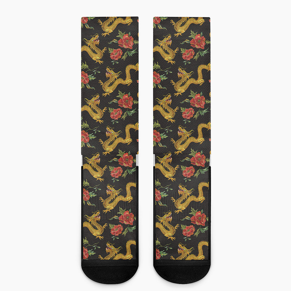 Embroidery Chinese Dragon Pattern Print Crew Socks