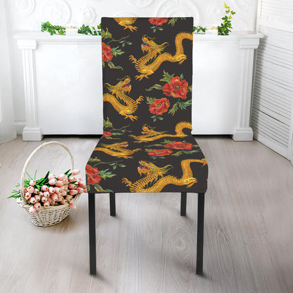 Embroidery Chinese Dragon Pattern Print Dining Chair Slipcover