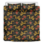 Embroidery Chinese Dragon Pattern Print Duvet Cover Bedding Set