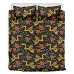 Embroidery Chinese Dragon Pattern Print Duvet Cover Bedding Set