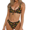 Embroidery Chinese Dragon Pattern Print Front Bow Tie Bikini