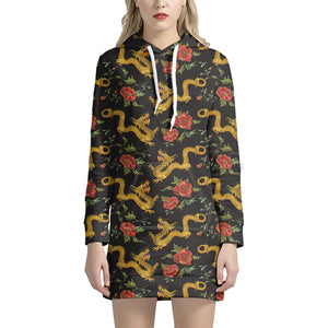 Embroidery Chinese Dragon Pattern Print Hoodie Dress